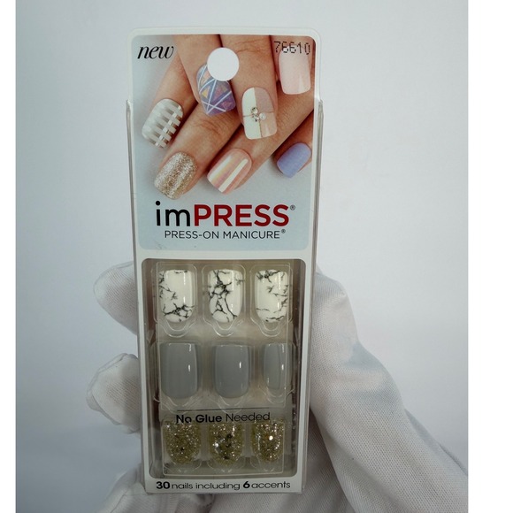 Kiss New imPRESS Press On Manicure Nails Gray White 30 Nails 6 Accents  93-52 - Picture 9 of 12
